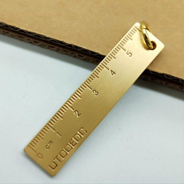 6cm Small Ruler 3mm Thickened Metal Ruler Multifunctional Copper Key  Pendant Number Plate Drafting Supplies Mini Rulers Key Chains